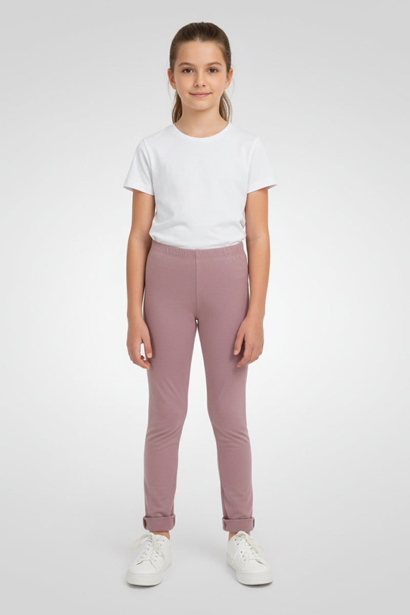 guppy Kids Girl Plain Pull On Leggings, Mauve - Image 1